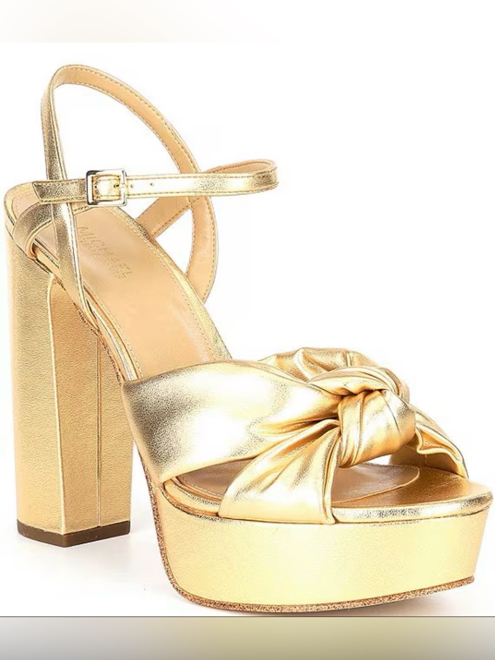 Michael Kors Josie Metallic Leather Gold Knot Platform Ankle-Strap Sandal